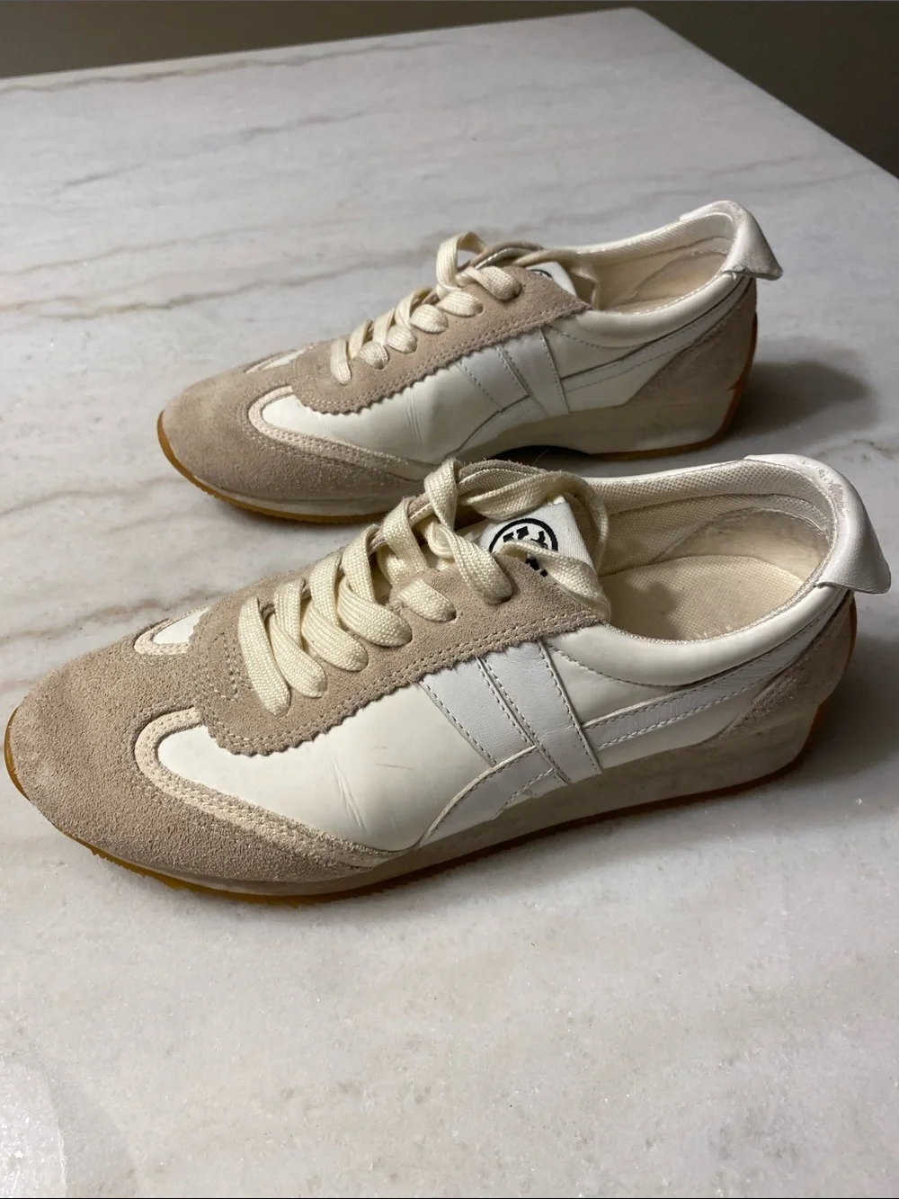 Tory Burch Cream & Beige Suede Trim Sneakers size 6.5
